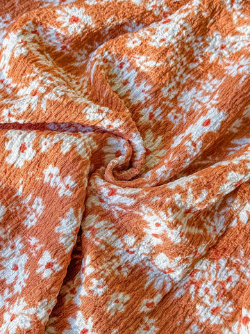 Blossori Young Girls' Spring & Summer French Elegant Orange Floral Print Pleated Collar Dress