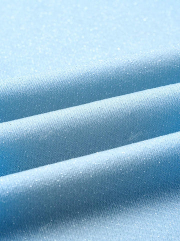 Blue Color Sexy V-Neck Front Cutout Bell Long Sleeve Slim Fit Mini Dress,Casual,Romantic,Simple,Elegant,Fantasy,Party,Hot Girl,Dating,Glossy Fabric,Glamorous,Fashionable,Autumn And Winter New Women's Clothing