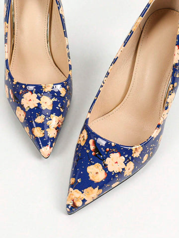 Blue High Heel Pointed Toe Slip-On Pumps, Fashion Sexy Delicate Design Versatile Elegant Women Shoes
