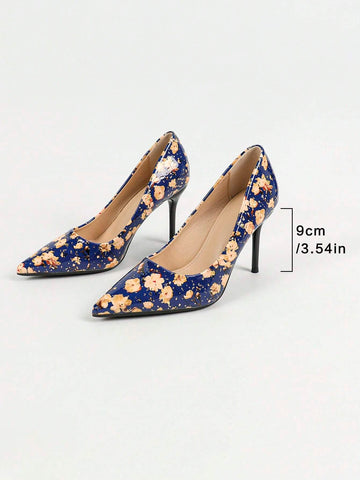 Blue High Heel Pointed Toe Slip-On Pumps, Fashion Sexy Delicate Design Versatile Elegant Women Shoes