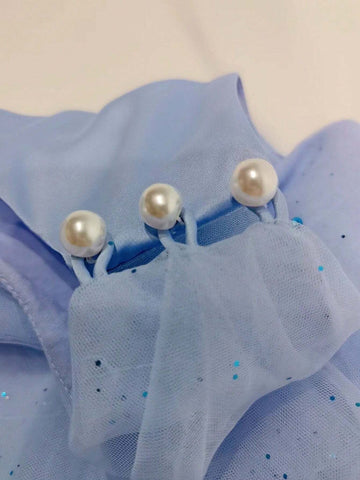 Blue Pearl Buttoned Frilled Layered Dress For Girls, Summer