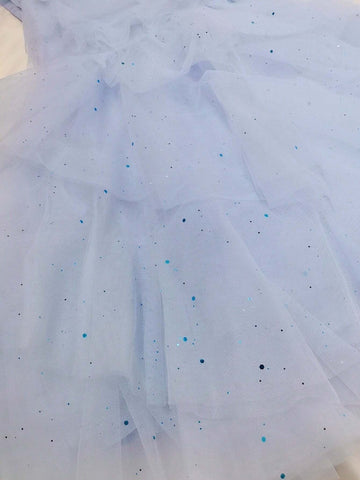 Blue Pearl Buttoned Frilled Layered Dress For Girls, Summer