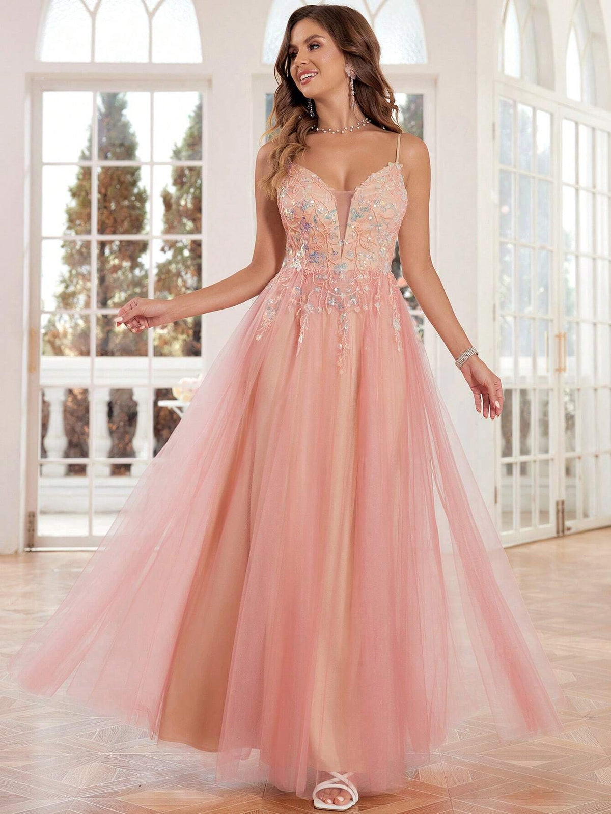 Blush Pink Beaded Prom Dresses For Teens V-Neck Zipper Back Homecoming Party Gowns Luxury Formal Evening Gowns For Women Sleeveless
