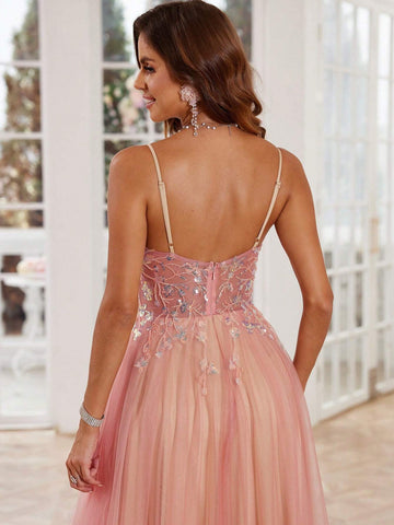 Blush Pink Beaded Prom Dresses For Teens V-Neck Zipper Back Homecoming Party Gowns Luxury Formal Evening Gowns For Women Sleeveless