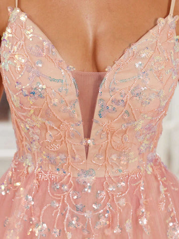 Blush Pink Beaded Prom Dresses For Teens V-Neck Zipper Back Homecoming Party Gowns Luxury Formal Evening Gowns For Women Sleeveless