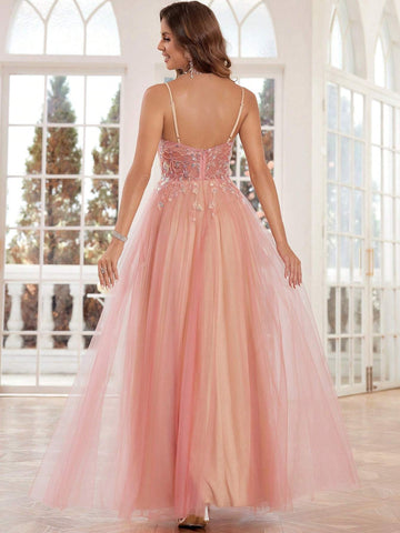Blush Pink Beaded Prom Dresses For Teens V-Neck Zipper Back Homecoming Party Gowns Luxury Formal Evening Gowns For Women Sleeveless