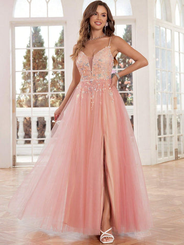 Blush Pink Beaded Prom Dresses For Teens V-Neck Zipper Back Homecoming Party Gowns Luxury Formal Evening Gowns For Women Sleeveless