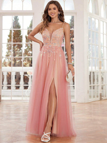 Blush Pink Beaded Prom Dresses For Teens V-Neck Zipper Back Homecoming Party Gowns Luxury Formal Evening Gowns For Women Sleeveless
