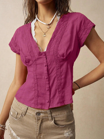 Bohemela Vacation Lace Patchwork Women Blouse