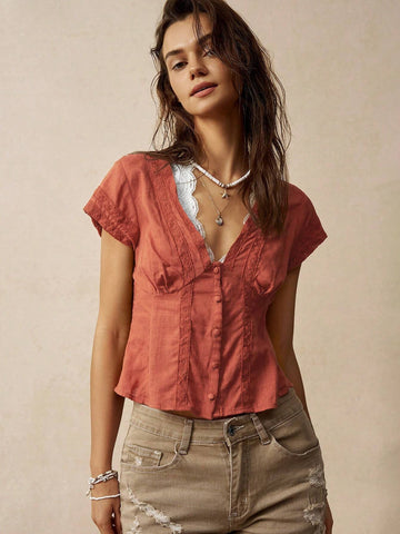 Bohemela Vacation Lace Patchwork Women Shirt