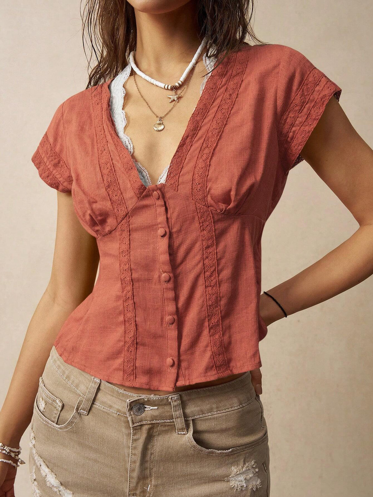 Bohemela Vacation Lace Patchwork Women Shirt