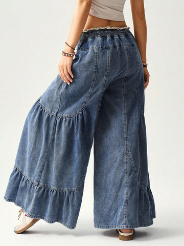 Bohemela Vacation Patchwork Loose Wide Leg Jeans For Women