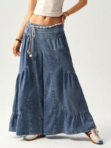 Bohemela Vacation Patchwork Loose Wide Leg Jeans For Women