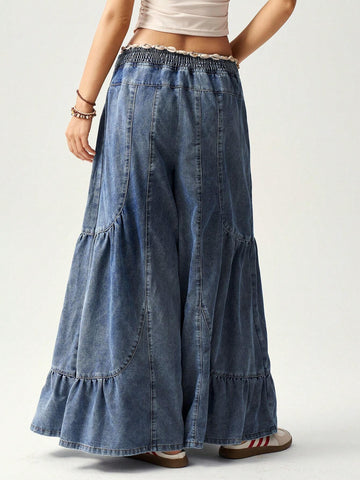 Bohemela Vacation Patchwork Loose Wide Leg Jeans For Women