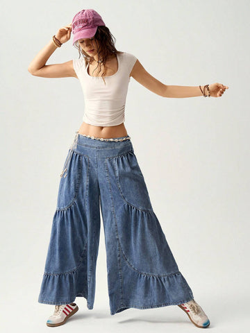 Bohemela Vacation Patchwork Loose Wide Leg Jeans For Women