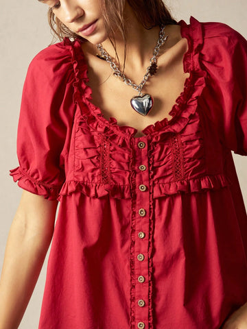 Bohemela Women's Casual Solid Color Loose Woven Short Sleeve Blouse