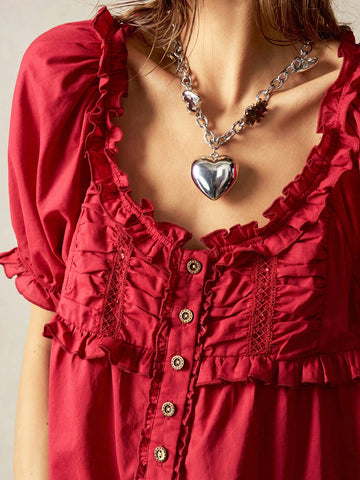 Bohemela Women's Casual Solid Color Loose Woven Short Sleeve Blouse