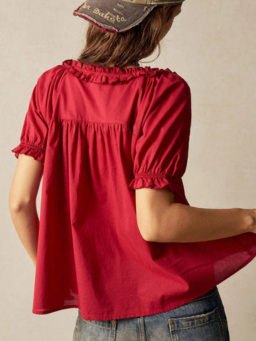 Bohemela Women's Casual Solid Color Loose Woven Short Sleeve Blouse