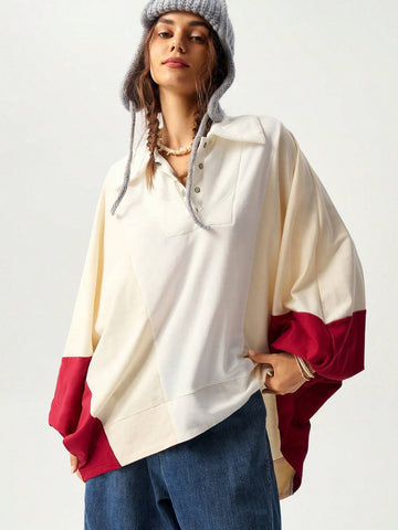 Women's Vacation Color Block Long Sleeve T-Shirt, Autumn