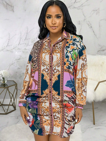 Boho Casual Printed Long Sleeve Dress