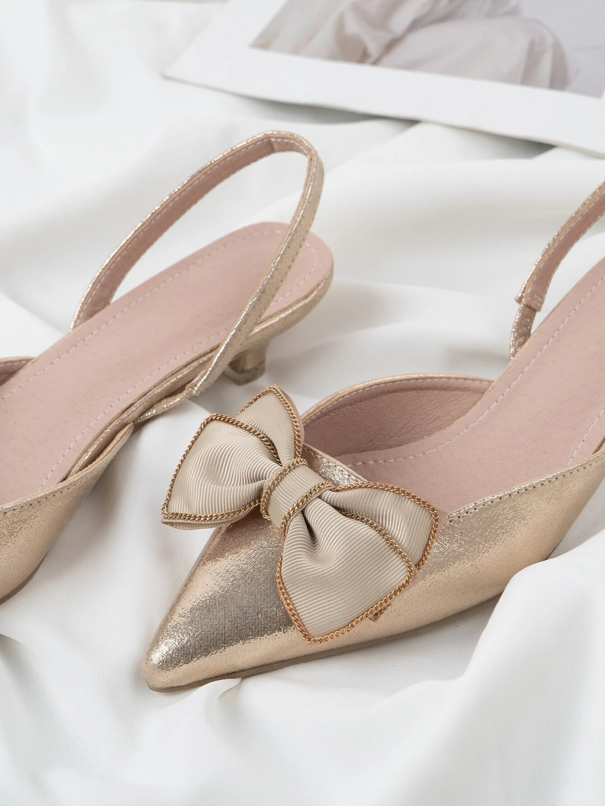 Bow Decor Metallic Slingback Pumps