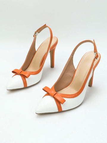 Bow Decor Point Toe Stiletto Heeled Slingback Pumps