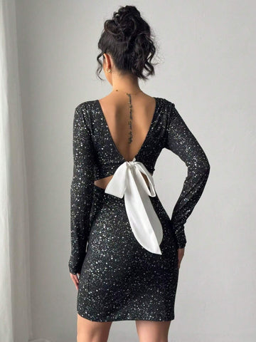 Bow Tie Backless Mini Dress, Casual Minimalistic Fashion For Everyday Wear