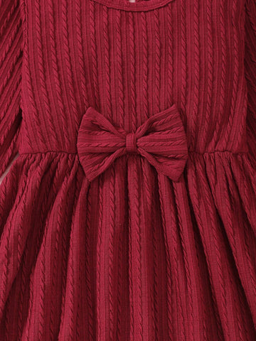Bow Tie Waist Minimalist Solid Color Long Sleeve Dress