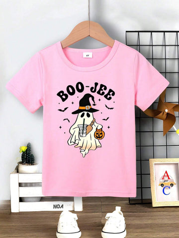 Boys' Ghost Letter Print Round Neck Short Sleeve Sportswear Casual T-Shirt For Summer