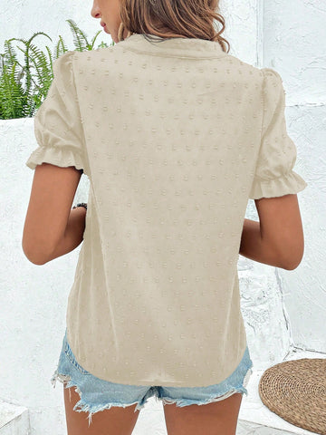 Floral Embroidered Notched Neck Casual Holiday Short Sleeve Shirt