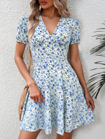 Breezaya V-Neck Ditsy Floral Summer Dress & Skirt For Women Vacation Beach Outfit