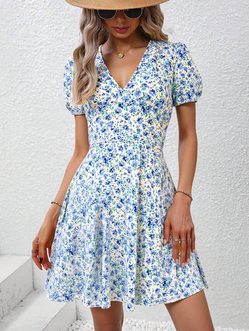 Breezaya V-Neck Ditsy Floral Summer Dress & Skirt For Women Vacation Beach Outfit