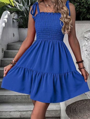 Breezaya Women Solid Color Spaghetti Strap Dress, Fashionable, Suitable For Summer