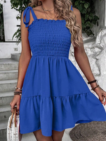 Breezaya Women Solid Color Spaghetti Strap Dress, Fashionable, Suitable For Summer
