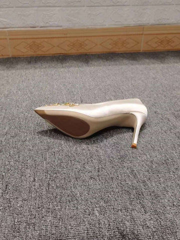 Bridal Shoes Women's White High Heels, Pointed Toe Rhinestone Satin Dress Shoes, Wedding Party