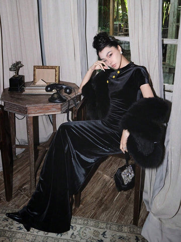 Bride Fitted Slit Evening Party Dress