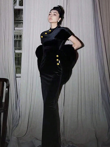 Bride Fitted Slit Evening Party Dress