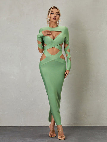 Brinly Long Sleeve Cutout Bandage Dress