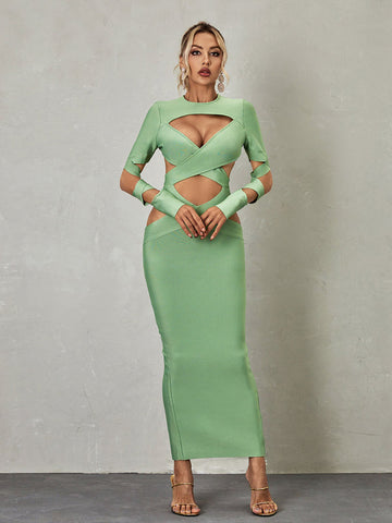 Brinly Long Sleeve Cutout Bandage Dress