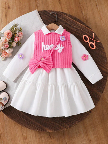 Brunch Women Outfit, Colorful Coordination, Young Girl Trendy Young Girl Dusty Rose Vest White Shirt Dress