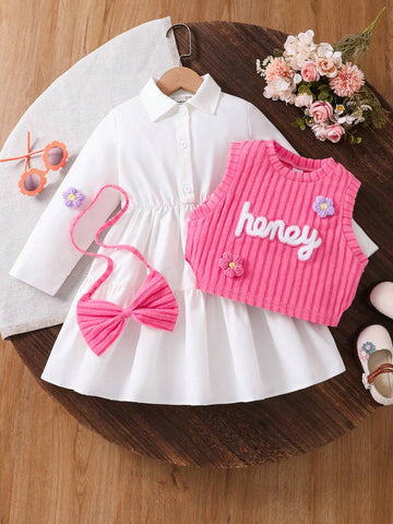 Brunch Women Outfit, Colorful Coordination, Young Girl Trendy Young Girl Dusty Rose Vest White Shirt Dress