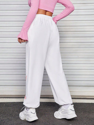 Butterfly Print Drawstring Waist Sweatpants