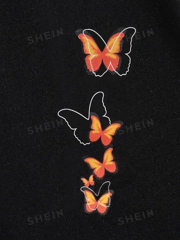 Butterfly Print Drawstring Waist Sweatpants
