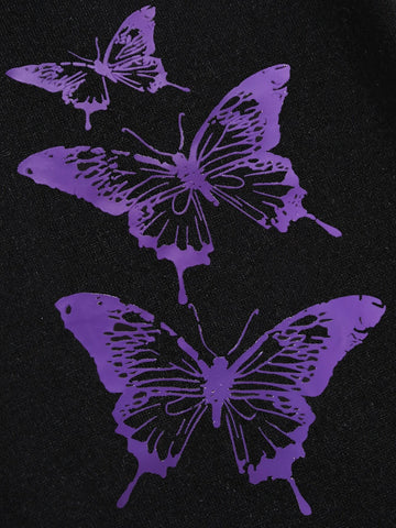 Butterfly Print Drawstring Waist Sweatpants
