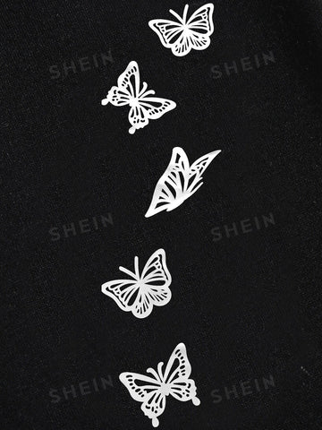 Butterfly Print Drawstring Waist Sweatpants