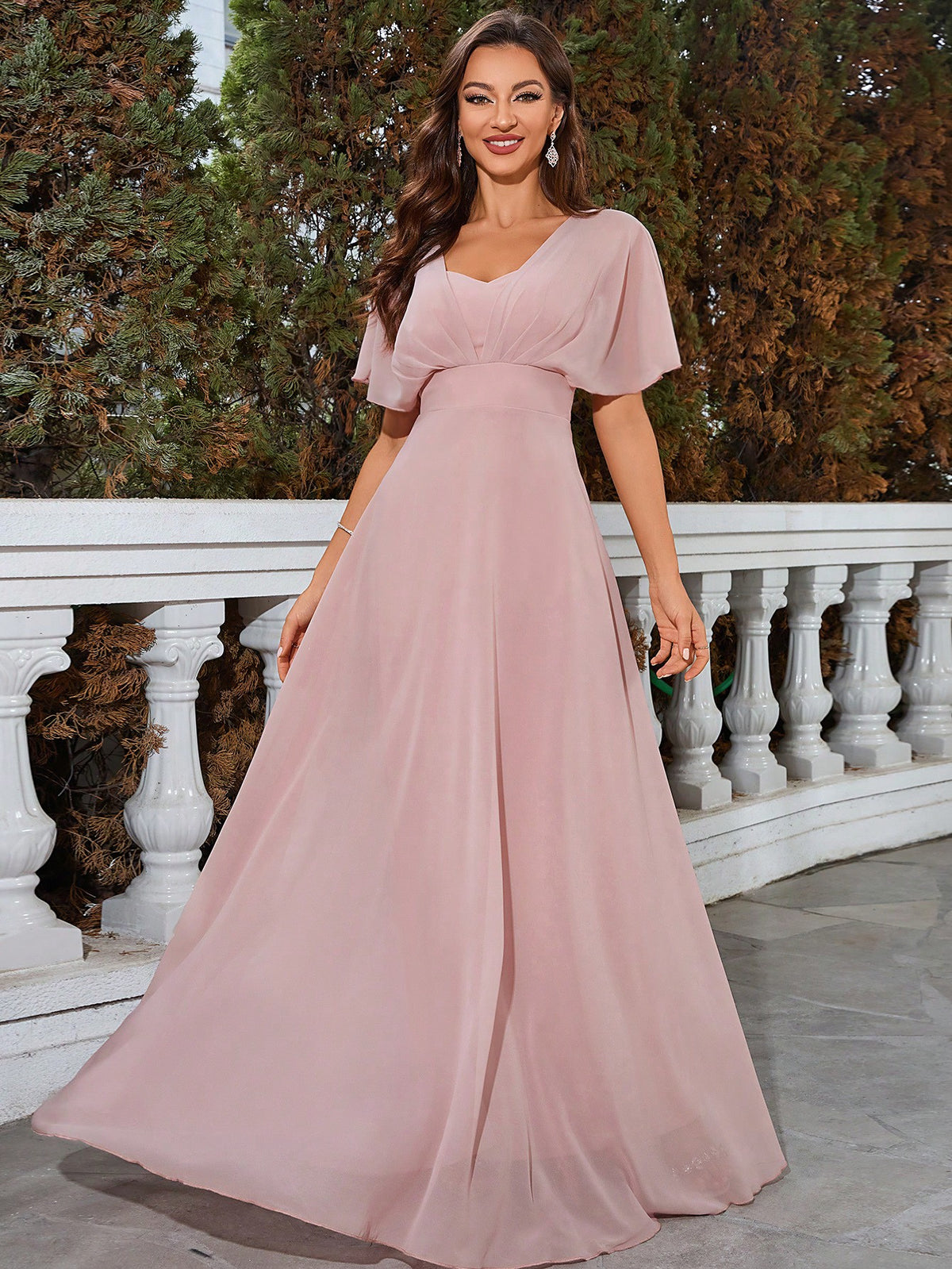Butterfly Sleeve Chiffon Bridesmaid Dress