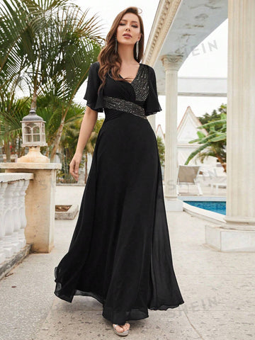 Butterfly Sleeve Chiffon Bridesmaid Dress
