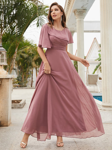 Butterfly Sleeve Chiffon Bridesmaid Dress