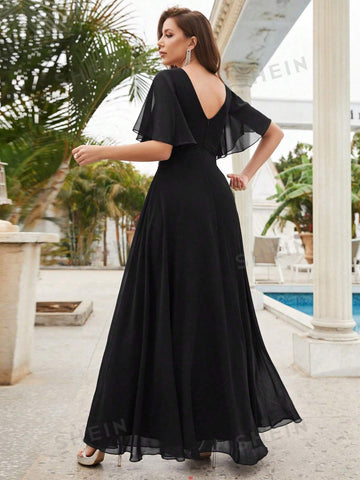 Butterfly Sleeve Chiffon Bridesmaid Dress