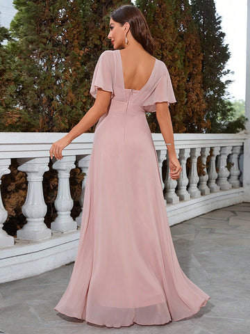 Butterfly Sleeve Chiffon Bridesmaid Dress
